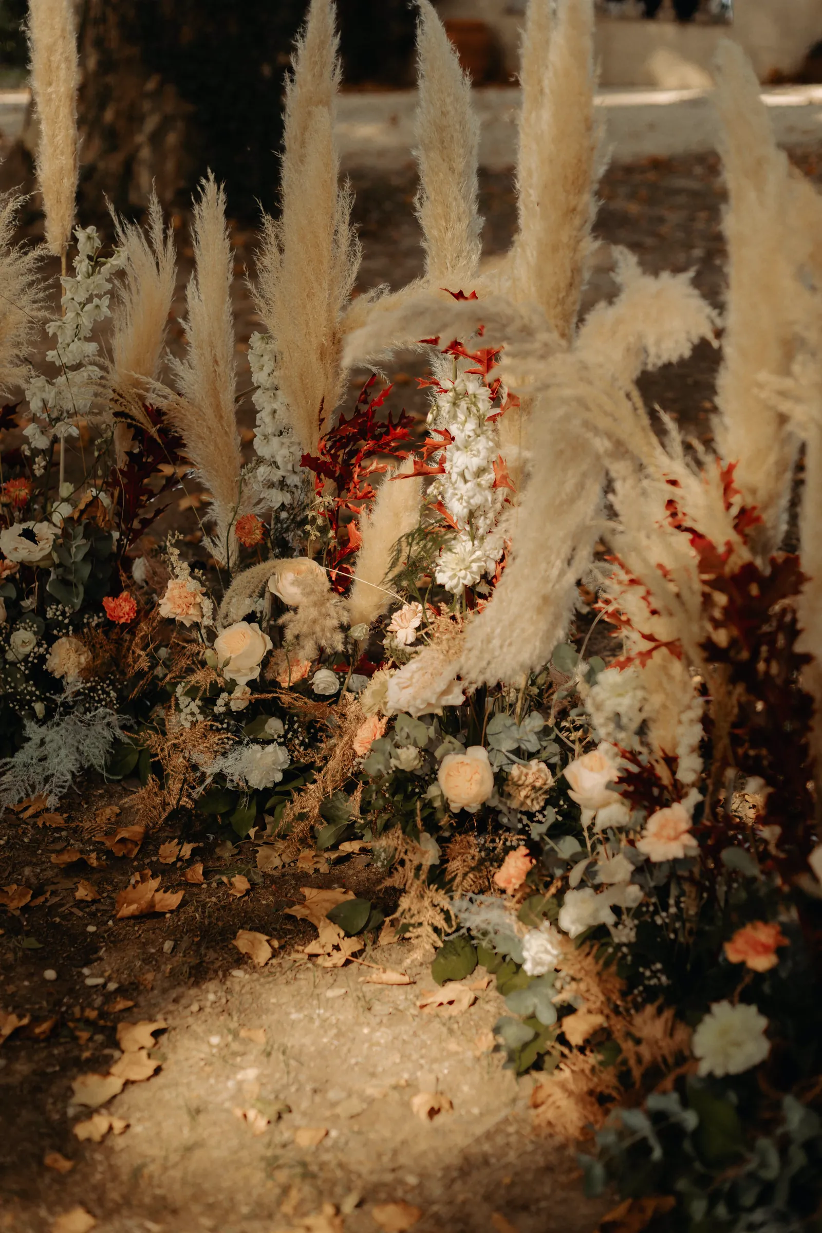 Installation de pampas pour une cérémonie en plein air