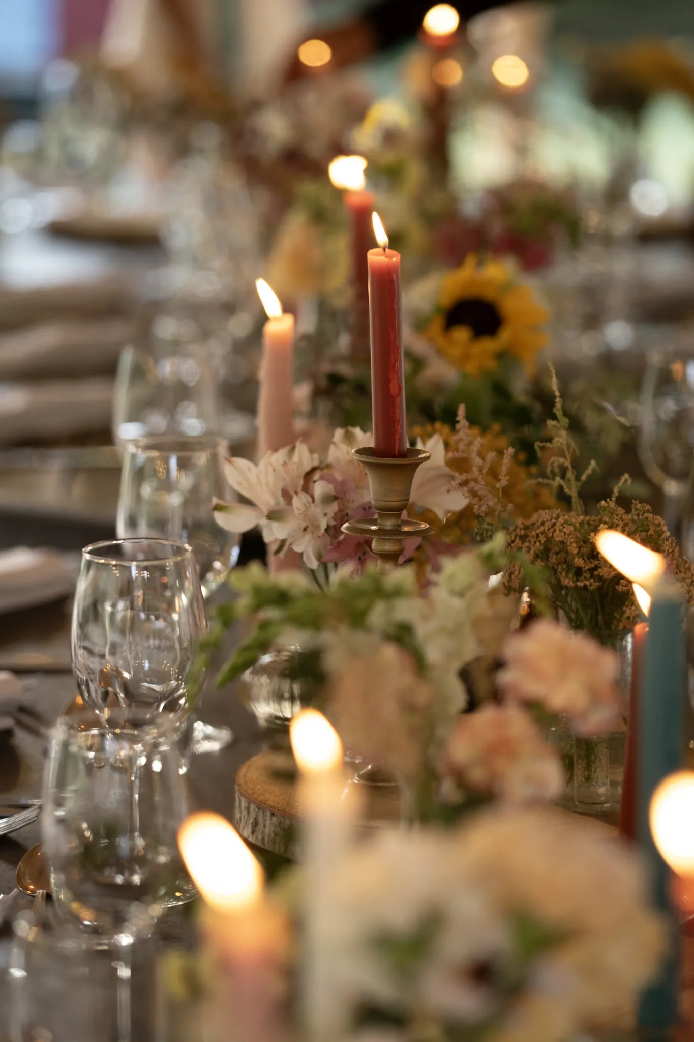 Dinner table with candles and flowers
